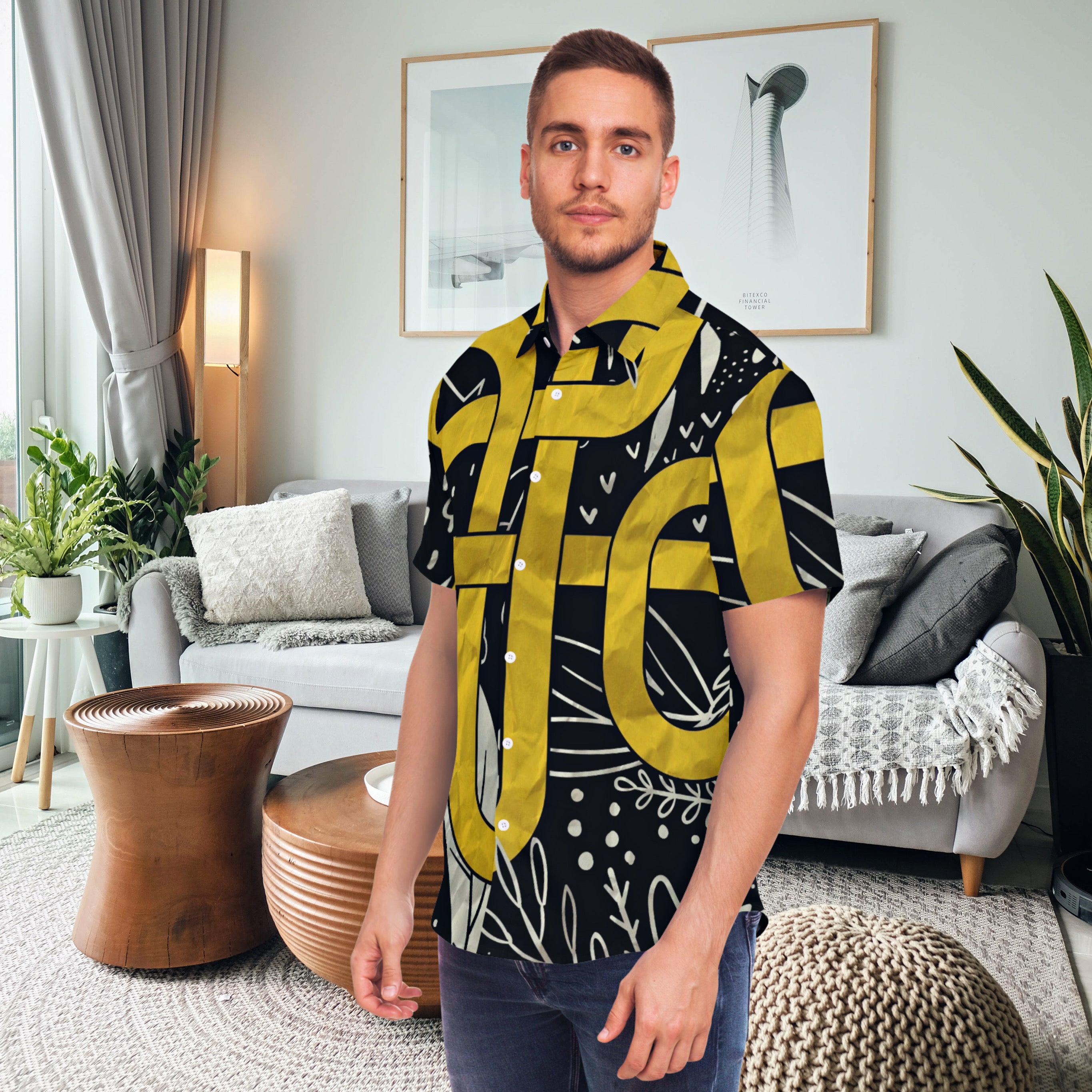 Chemise Boutonnée Manches Courtes | Black & Yellow Trape